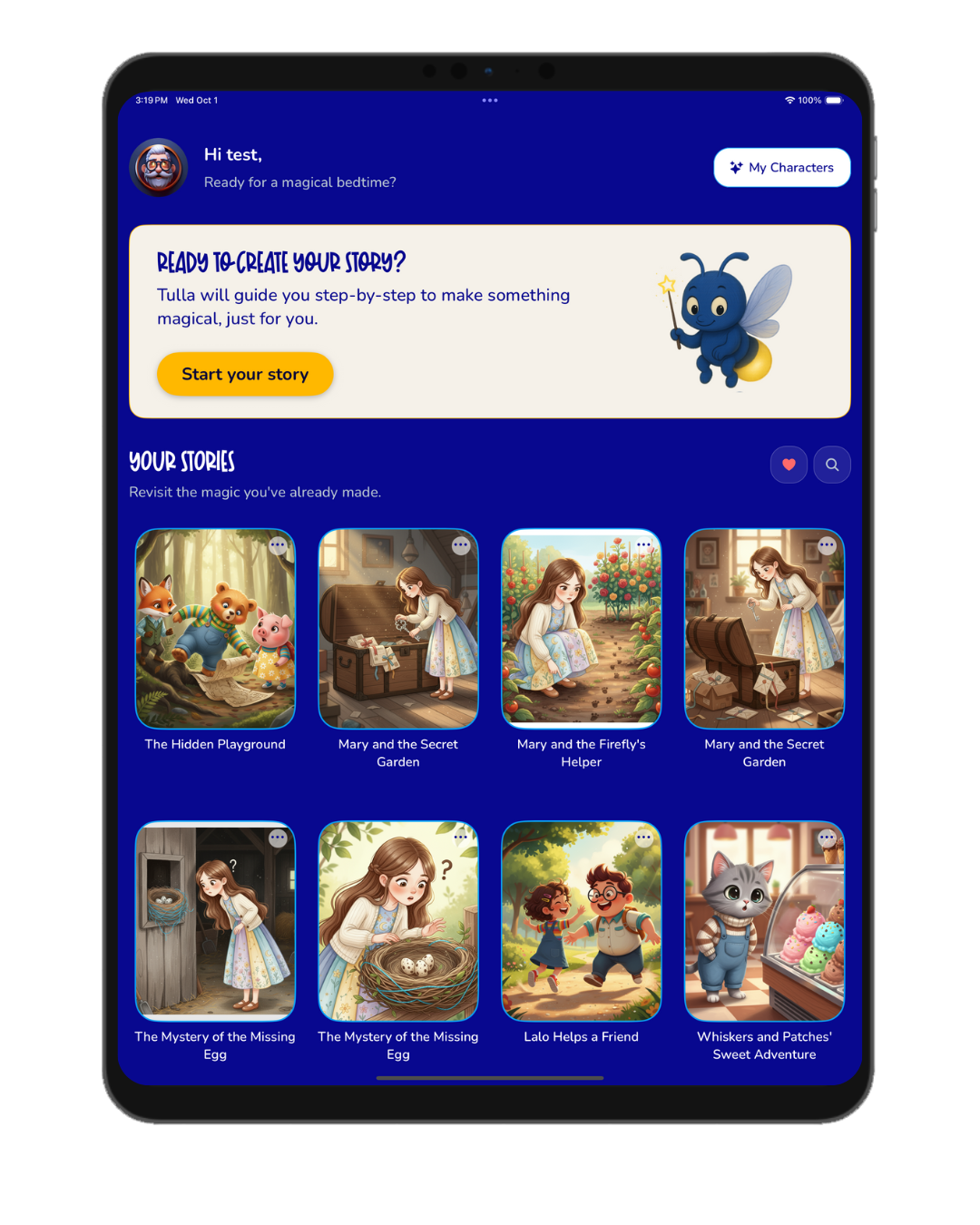Tulla Story home screen