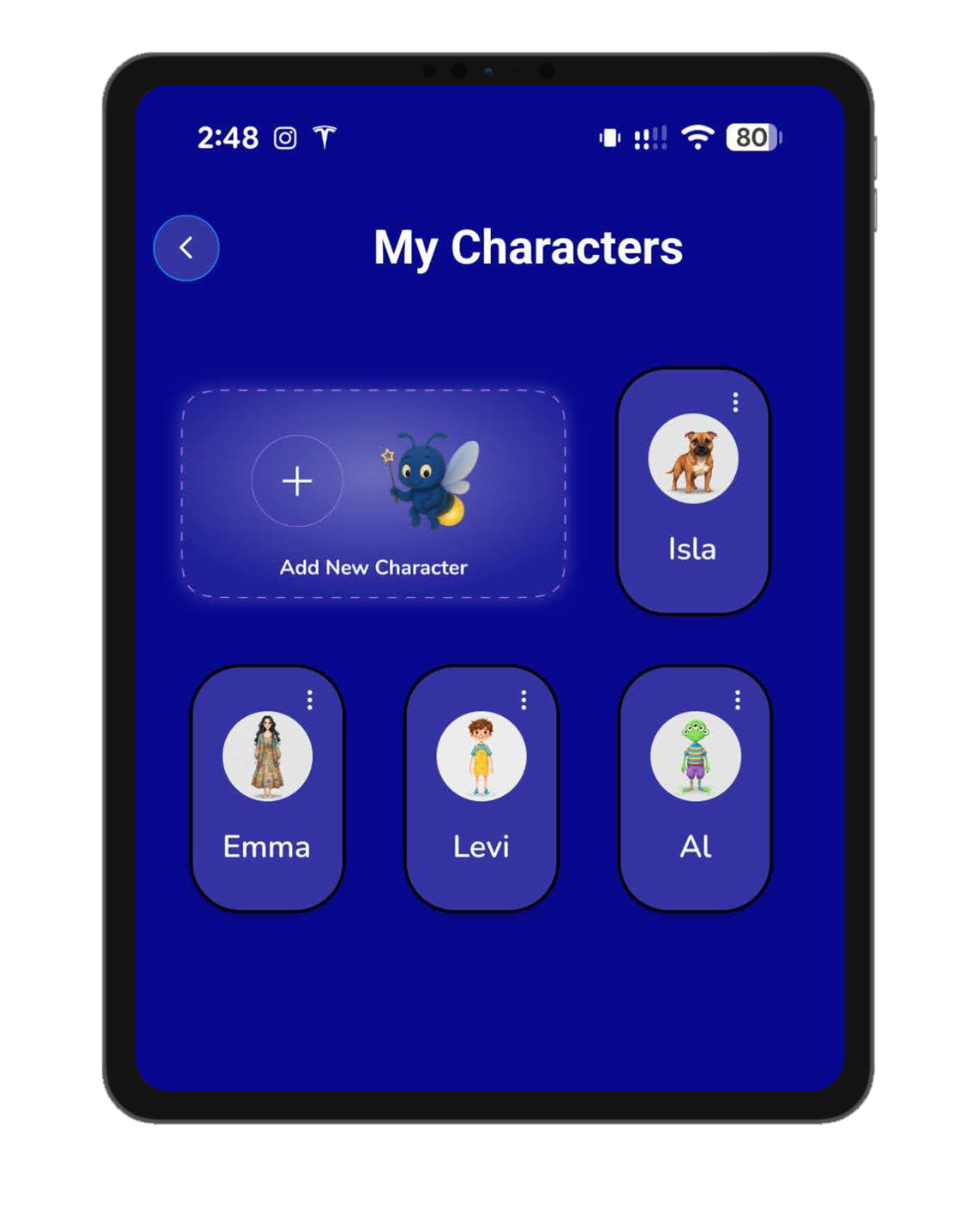 Tulla Story characters screen